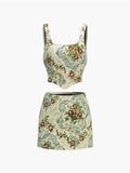 Bomve-Vintage Floral Two Piece Skirt Set