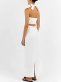 Bomve-Halter Linen Two Piece Skirt Set