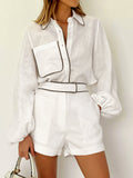 Bomve-Cotton & Linen Contrast Trim Two Piece Shorts Set