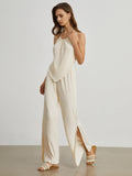 Bomve-Textured Open Back Two Piece Pants Set