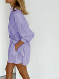 Bomve-Cloud Nine Pinstripe See Through Two Piece Shorts Set