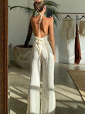 Bomve-Textured Open Back Two Piece Pants Set