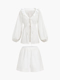 Bomve-Cotton & Linen Cowgirl Melody Two Piece Shorts Set