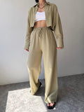 Bomve-Collared Drawstring Two Piece Pants Set