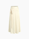 Bomve-Ivory Glow Satin Two Piece Skirt Set