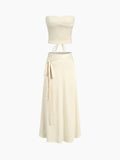 Bomve-Ivory Glow Satin Two Piece Skirt Set