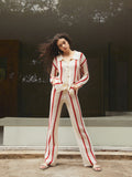 Bomve-Puglia Stripe Crochet Long Sleeve Two Piece Pants Set