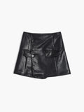 Bomve-Faux Leather Crop Blazer Two Piece Skirt Set