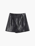 Bomve-Faux Leather Crop Blazer Two Piece Skirt Set