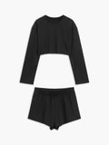 Bomve-Athleisure Long Sleeve Three Piece Shorts Set