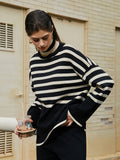 Bomve-Parisian Stripe Two Piece Turtleneck Sweater Pants Set