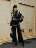 Bomve-Parisian Stripe Two Piece Turtleneck Sweater Pants Set