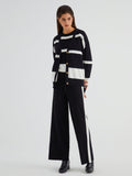 Bomve-Minimalism Stripe Sweater Three Piece Pants Set