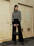 Bomve-Parisian Stripe Two Piece Turtleneck Sweater Pants Set