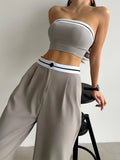 Bomve-Tube Top Two Piece Contrast Waistband Pants Set