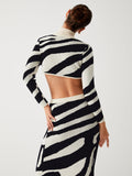 Bomve-Zebra Print Mock Neck Crop Top Two Piece Skirt Set