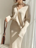 Bomve-Cable Knit Two Piece Sweater Skirt Set