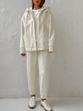 Bomve-Minimalism Fleece Hooded Two Piece Pants Set