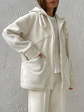 Bomve-Minimalism Fleece Hooded Two Piece Pants Set