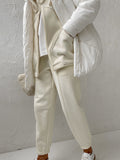 Bomve-Minimalism Fleece Hooded Two Piece Pants Set