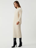 Bomve-Cream Cable Knit Long Sleeve Two Piece Skirt Set