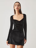 Bomve-Velvet Bustier Corset Long Sleeve Short Dress