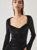 Bomve-Velvet Bustier Corset Long Sleeve Short Dress