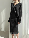 Bomve-Cable Knit Two Piece Sweater Skirt Set