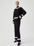 Bomve-Ribbed Knit Contrast Trim Sweater Pants