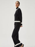 Bomve-Ribbed Knit Contrast Trim Sweater Pants