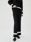 Bomve-Ribbed Knit Contrast Trim Sweater Pants