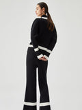 Bomve-Ribbed Knit Contrast Trim Sweater Pants