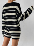 Bomve-Two Tone Striped Knit Two Pieces Shorts Set