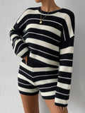 Bomve-Two Tone Striped Knit Two Pieces Shorts Set