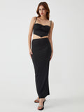 Bomve-Solid Backless Two-Piece Skirt Set