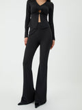 Bomve-Solid Flared Long Pants