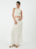 Bomve-Backless Halter Top With Pleated Maxi Skirt Set