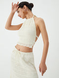 Bomve-Backless Halter Top With Pleated Maxi Skirt Set