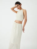 Bomve-Backless Halter Top With Pleated Maxi Skirt Set