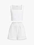 Bomve-Solid Cotton Ruffle Short Sets