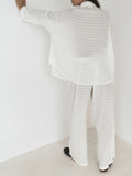 Bomve-Sheer Striped Wide Leg Pants