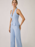 Bomve-Cotton & Linen Vest With Straight Leg Pants Set