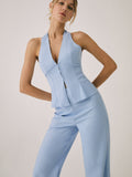 Bomve-Cotton & Linen Vest With Straight Leg Pants Set