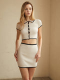 Bomve-Contrast Trim Mini Skirt Set