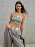 Bomve-Tube Top Two Piece Contrast Waistband Pants Set