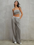 Bomve-Tube Top Two Piece Contrast Waistband Pants Set