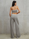 Bomve-Tube Top Two Piece Contrast Waistband Pants Set