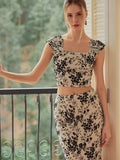 Bomve-Floral Ruched Crop Top With Maxi Skirt Set