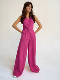 Bomve-Loose Waistcoat With Wide Leg Pants Set