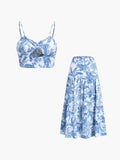 Bomve-Seaside Joy Print Twist Detail Skirt Set